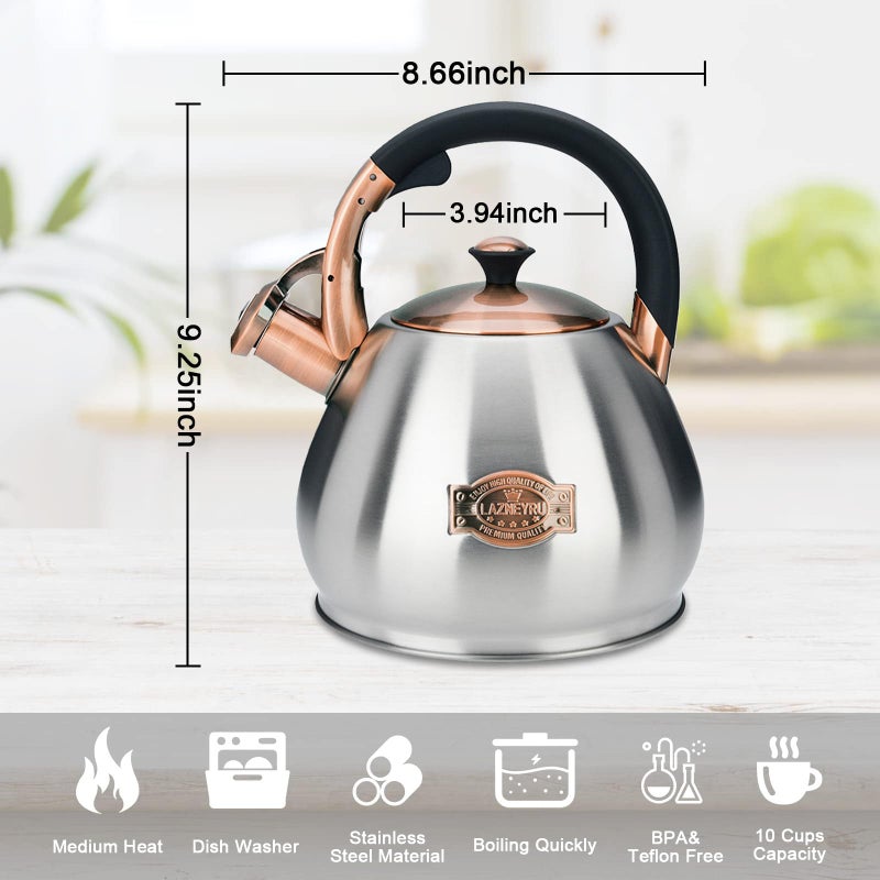 Lazneyru Tea Kettle Stovetop Whistling Kettle Teapot, 3Quart Tea Pot Stainless Steel Teakettle for Stove Top with Heat Proof Ergonomic Handle - Image 4