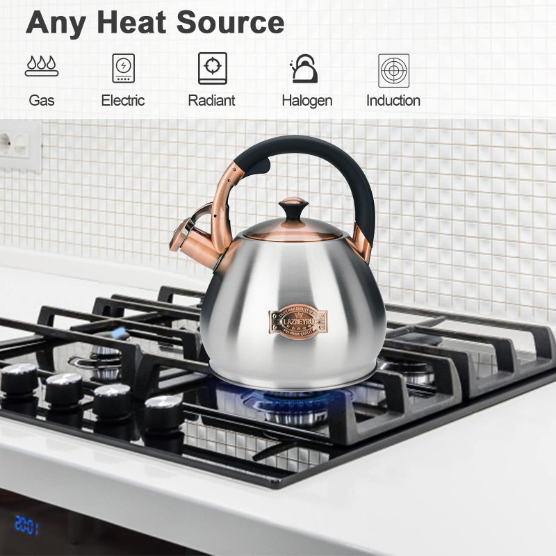 Lazneyru Tea Kettle Stovetop Whistling Kettle Teapot, 3Quart Tea Pot Stainless Steel Teakettle for Stove Top with Heat Proof Ergonomic Handle - Image 2
