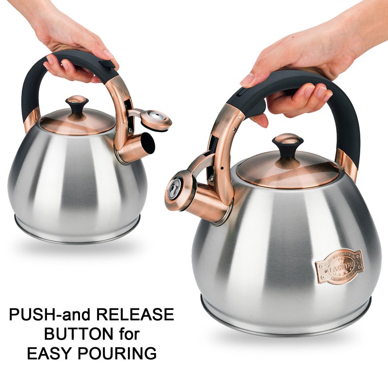 Lazneyru Tea Kettle Stovetop Whistling Kettle Teapot, 3Quart Tea Pot Stainless Steel Teakettle for Stove Top with Heat Proof Ergonomic Handle - Image 5