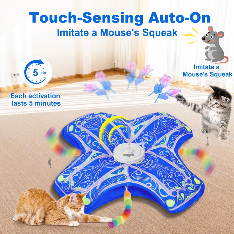 Qraxond Interactive Cat Toys for Indoor Cats,[Newly Upgraded] Rechargeable Touch Activated Hide and Seek Kitten Toys for Bored Indoor Adult Cats with Fluttering (Blue) - Image 3
