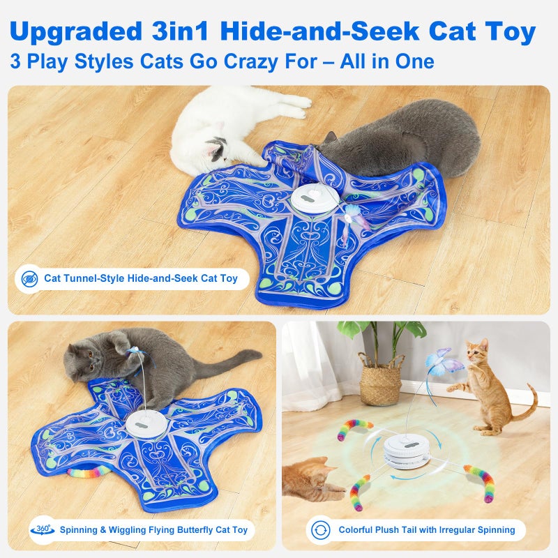 Qraxond Interactive Cat Toys for Indoor Cats,[Newly Upgraded] Rechargeable Touch Activated Hide and Seek Kitten Toys for Bored Indoor Adult Cats with Fluttering (Blue) - Image 2