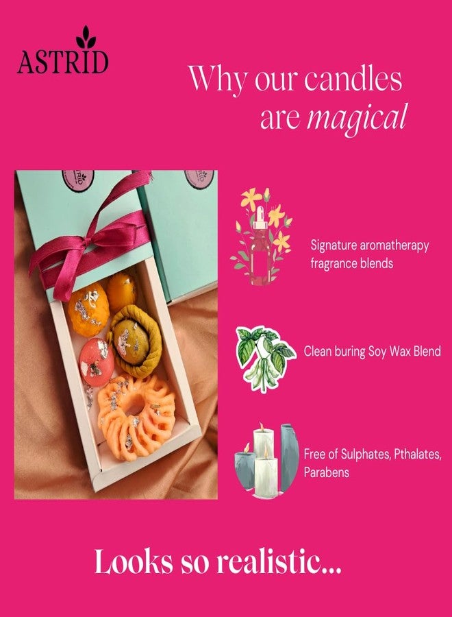 أستريد شموع أستريد للحلويات موداك، شمعة لادو - شمع الصويا الفاخر المعطر، غانيش تشاتورثي، ديوالي، نافراتري، هدايا مباركة، عبوة هدايا، عبوة من 5 قطع، زينة ديوالي (حلويات متنوعة (عبوة من خمس قطع)) - Image 5