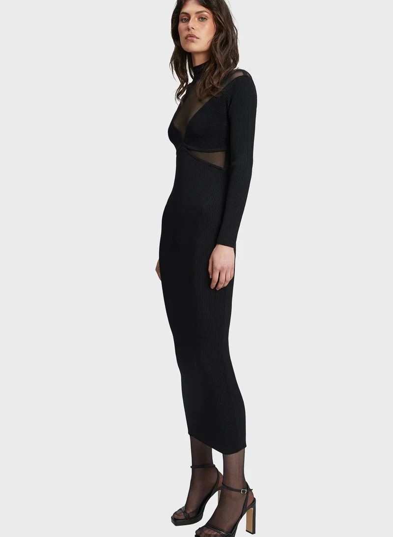 Bardot Mesh Detail Knitted Dress