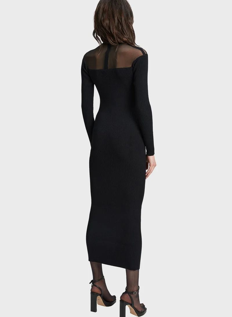 Bardot Mesh Detail Knitted Dress