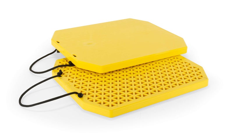 Camco Extra Large Stabilizer Jack Pads - Helps Stop RV Jacks from Sinking into Soft Ground - Includes Rope Carry Handles & Each Measures 17” x 15” x 1” - Crafted of Heavy-Duty Polymer - 2-Pack (44545) - Image 1