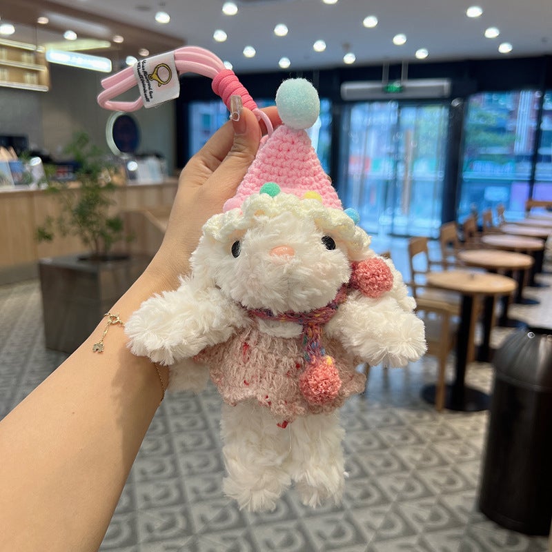 Super Cute Cute Hat Plush Rabbit Keychain Girl Heart Cartoon Bib Doll Car Bag Decorative Pendant Pink hat sweater skirt