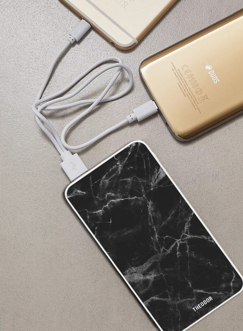 10,000 mAh Super Fast Charging Ultra Compact Power Bank with Quick Charge & Power Delivery, Portable Charger For iPhone and Android Black Marble