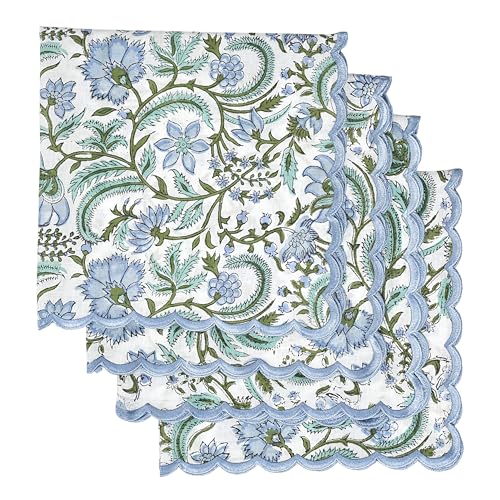 Ridhi Columbia BlueHand Block Print Napkins 18" x 18" Set of 4 Reusable Cotton Dinner Napkins for Weddings, Parties & Everyday Dining, Thanksgiving, Christmas, Fall - Image 1