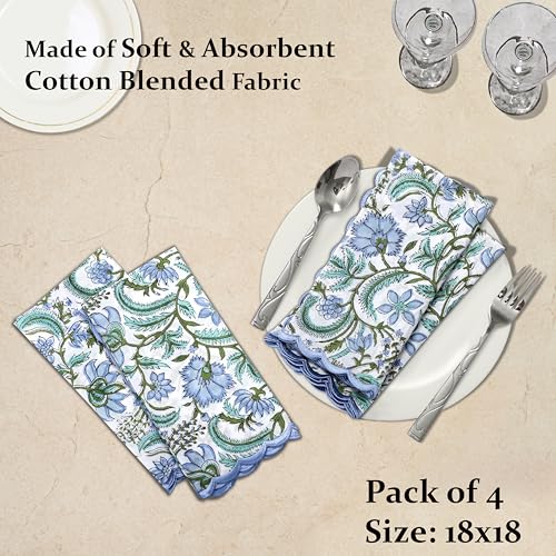 Ridhi Columbia BlueHand Block Print Napkins 18" x 18" Set of 4 Reusable Cotton Dinner Napkins for Weddings, Parties & Everyday Dining, Thanksgiving, Christmas, Fall - Image 2