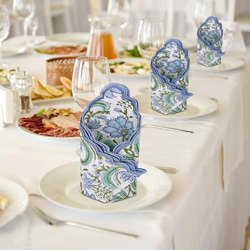 Ridhi Columbia BlueHand Block Print Napkins 18" x 18" Set of 4 Reusable Cotton Dinner Napkins for Weddings, Parties & Everyday Dining, Thanksgiving, Christmas, Fall - Image 5