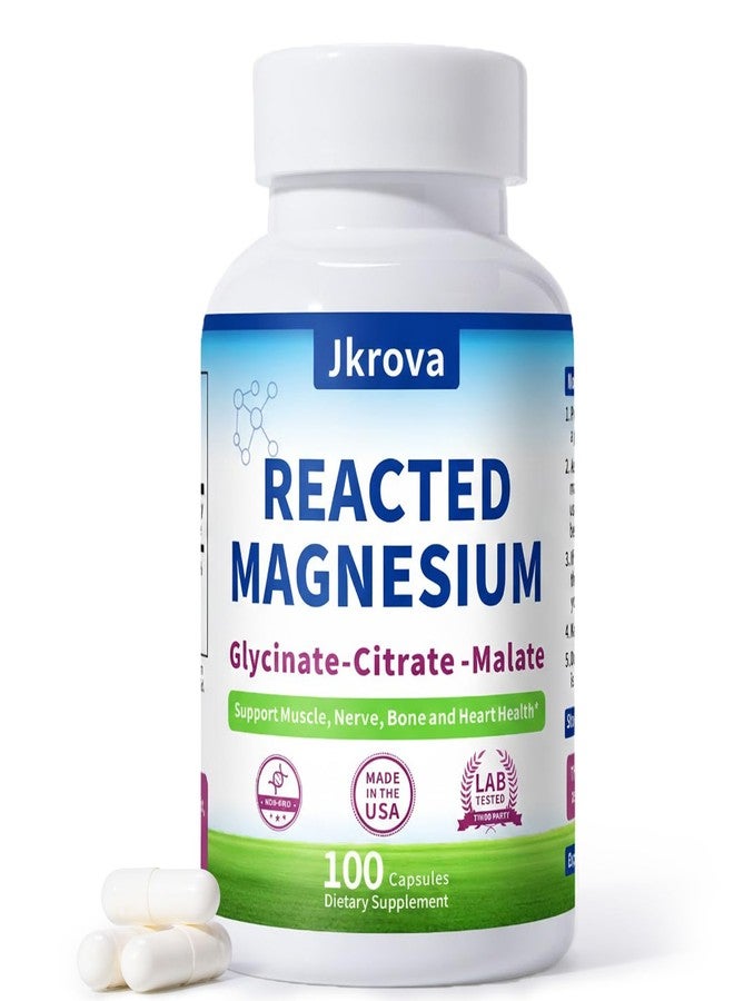 Jkrova Reacted Magnesium & Potassium - High Absorption Magnesium Supplement with Magnesium Citrate, Glycinate, Malate - Supports Sleep, Muscles, Heart Health - 100 Capsules - Image 1