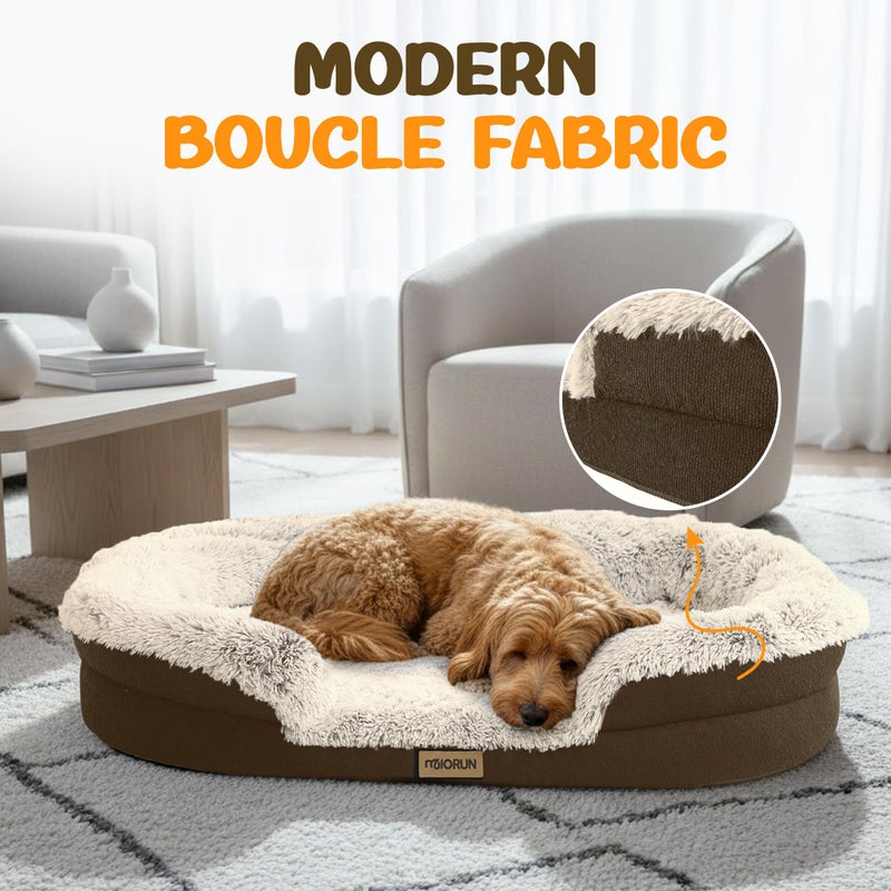 Miorun Fluffy Orthopedic Dog Bed for Medium & Large Dogs, Calming Plush Sofa Bed with Curved Bolster Support and Egg-Crate Foam Base, 43" Cozy Oval Pet Donut Bed with Washable Cover, Coffee - Image 4