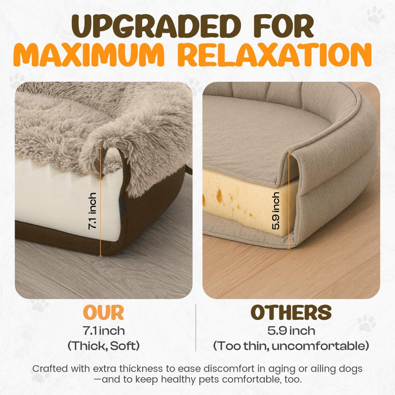 Miorun Fluffy Orthopedic Dog Bed for Medium & Large Dogs, Calming Plush Sofa Bed with Curved Bolster Support and Egg-Crate Foam Base, 43" Cozy Oval Pet Donut Bed with Washable Cover, Coffee - Image 5
