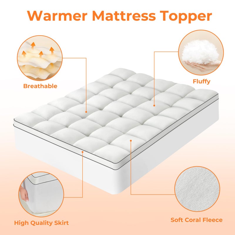 SurChic Ultra Soft Coral Fleece Queen Size Mattress Topper, No Compression Plush Thick Pillow Top Mattress Pad with Deep Pocket, Winter Warm Cozy Bed Topper Cover for Back Pain Relief - Image 3