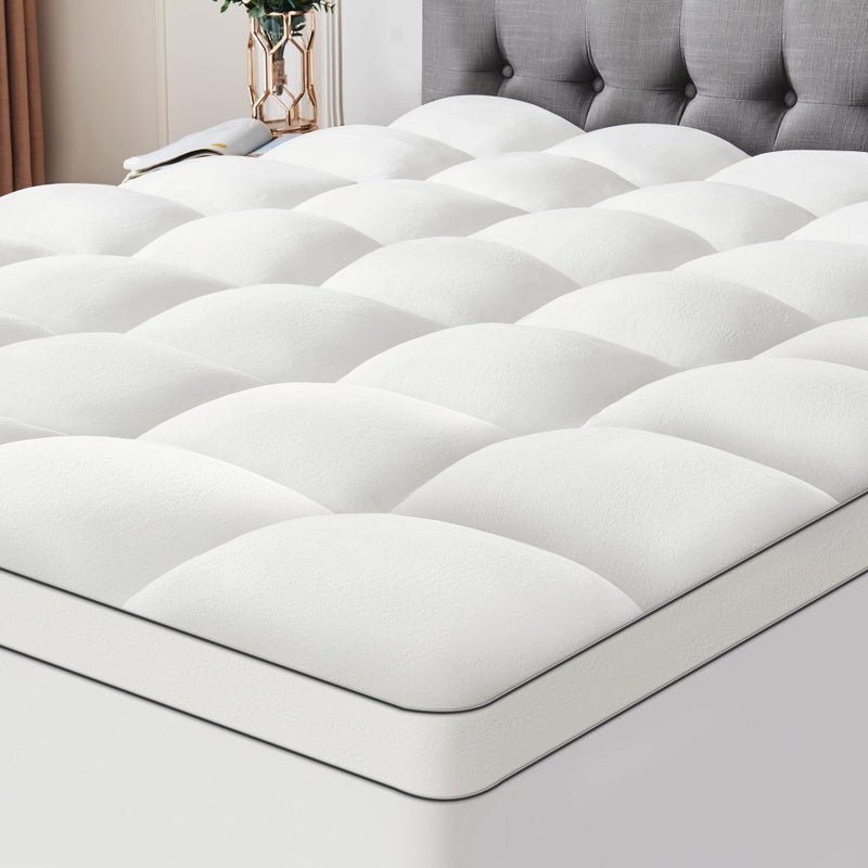 SurChic Ultra Soft Coral Fleece Queen Size Mattress Topper, No Compression Plush Thick Pillow Top Mattress Pad with Deep Pocket, Winter Warm Cozy Bed Topper Cover for Back Pain Relief - Image 1