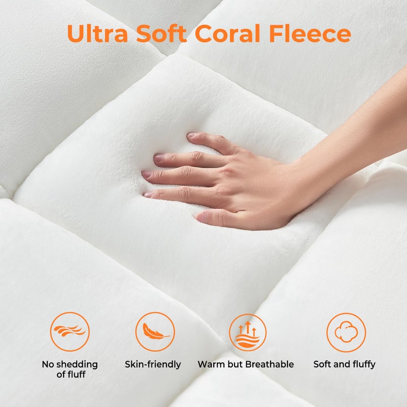 SurChic Ultra Soft Coral Fleece Queen Size Mattress Topper, No Compression Plush Thick Pillow Top Mattress Pad with Deep Pocket, Winter Warm Cozy Bed Topper Cover for Back Pain Relief - Image 5