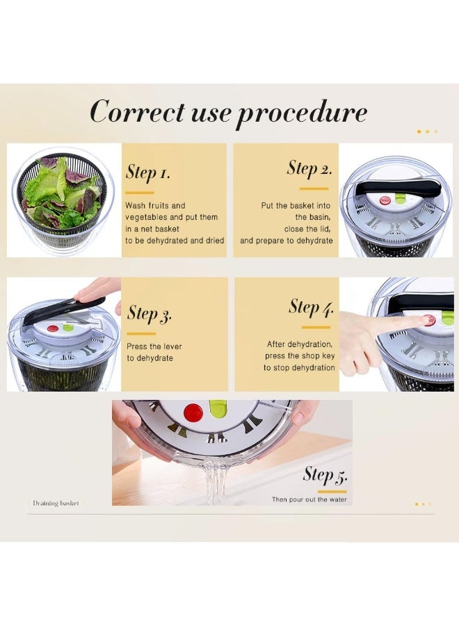 Halamine Salad Spinner, Multifunction Manual Salad Spinner, Lettuce Dryer and Vegetable Washer, BPA Free, Draining Lettce and Vegetable with Ease, For Salad Greens, Lettuce, Fruits and Vegetables/5L - Image 3