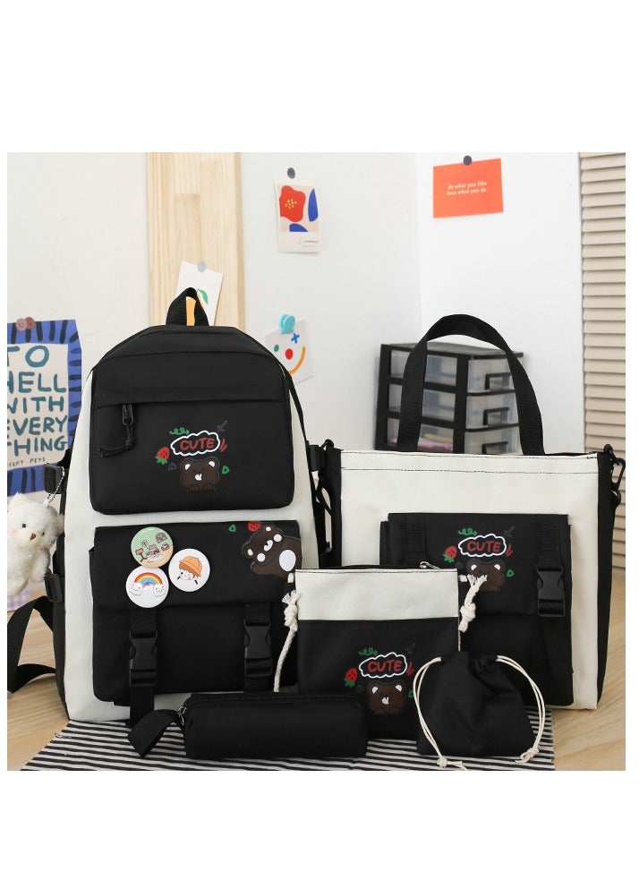 5 Pcs adult Backpack,School Bags Set Backpacks with Pendant Lunch Bag, Pencil Case, Handbag, Coin Purse for Teen Girls School Backpack