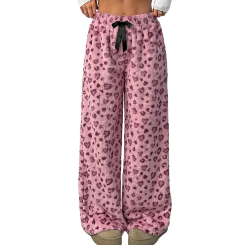 Vhitler Leopard Pants Women Therian Fuzzy Pajama Y2k Cheetah Grunge High Waisted Fluffy Pants (Pink Cheetah,Medium) - Image 1