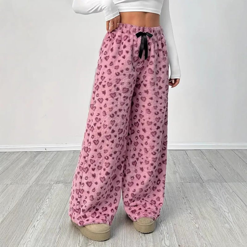 Vhitler Leopard Pants Women Therian Fuzzy Pajama Y2k Cheetah Grunge High Waisted Fluffy Pants (Pink Cheetah,Medium) - Image 5