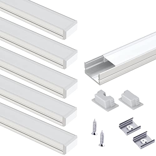 VST 6Pack 1ft U Shape LED Aluminum Channel System with Milky Cover, End Caps and Mounting Clips, LED Diffuser Channel for LED Strip Light, Very Easy Installation - Image 1
