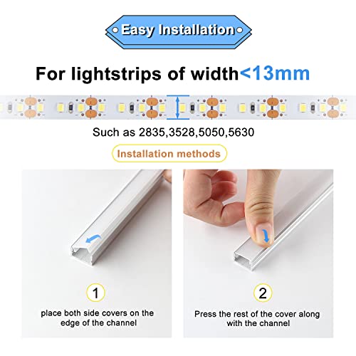 VST 6Pack 1ft U Shape LED Aluminum Channel System with Milky Cover, End Caps and Mounting Clips, LED Diffuser Channel for LED Strip Light, Very Easy Installation - Image 3