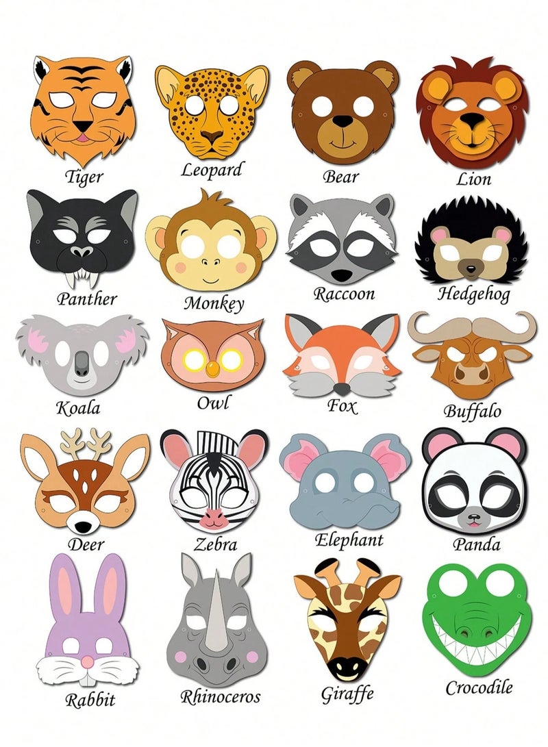Birthday Decoration Animal Masks – Set of 20 Jungle Animal Designs A set of 20 animal masks featuring various jungle animal shapes in different sizes. Each mask is equipped with an elastic strap that easily fits all head sizes. Perfect for birthday parties, themed celebrations, and school activities.  - Image 2