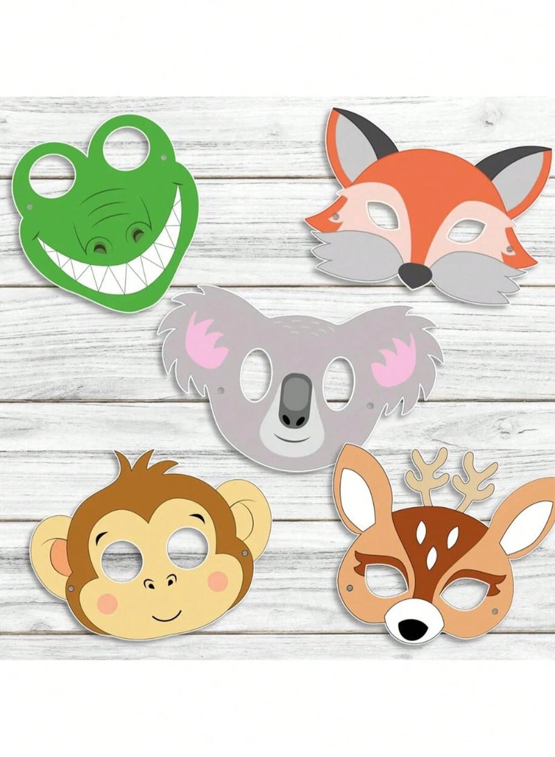Birthday Decoration Animal Masks – Set of 20 Jungle Animal Designs A set of 20 animal masks featuring various jungle animal shapes in different sizes. Each mask is equipped with an elastic strap that easily fits all head sizes. Perfect for birthday parties, themed celebrations, and school activities.  - Image 4