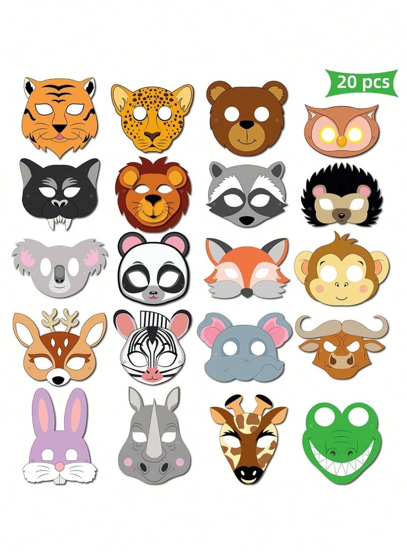 Birthday Decoration Animal Masks – Set of 20 Jungle Animal Designs A set of 20 animal masks featuring various jungle animal shapes in different sizes. Each mask is equipped with an elastic strap that easily fits all head sizes. Perfect for birthday parties, themed celebrations, and school activities. - Image 2