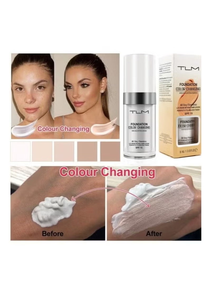 TLM Colour Changing Foundation for Different Skin Tone, Foundation Makeup Base Nude Face Liquid Full Coverage Concealer, TLM Concealer Cover Cream - Image 4