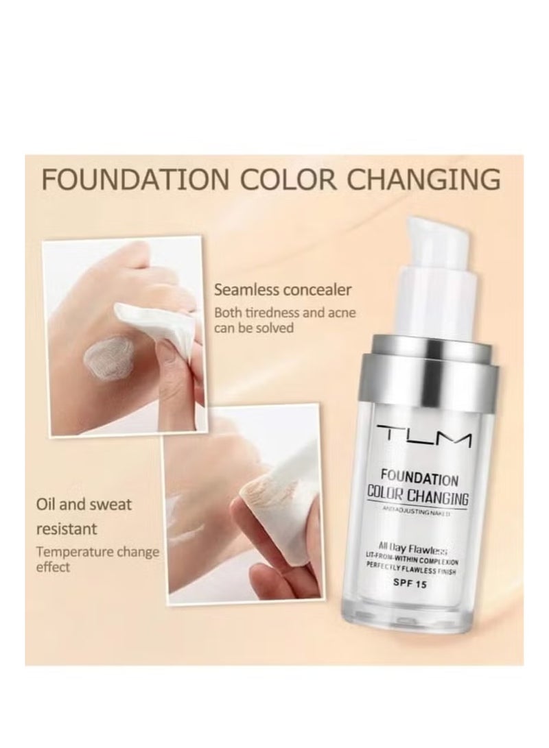TLM Colour Changing Foundation for Different Skin Tone, Foundation Makeup Base Nude Face Liquid Full Coverage Concealer, TLM Concealer Cover Cream - Image 5