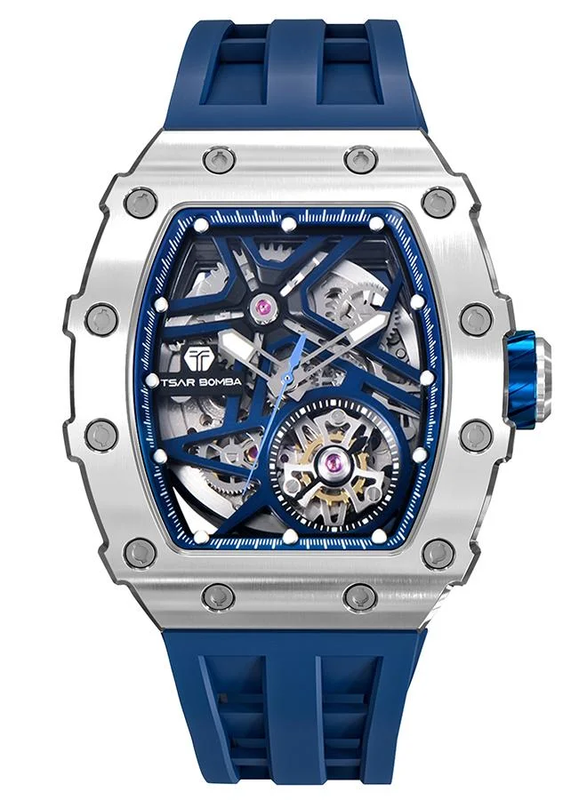 TSAR BOMBA Elemental Series 43mm Automatic Men's Watch with Blue Silicone Strap