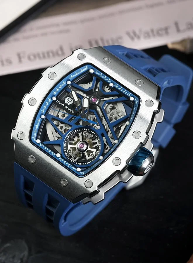 TSAR BOMBA Elemental Series 43mm Automatic Men's Watch with Blue Silicone Strap