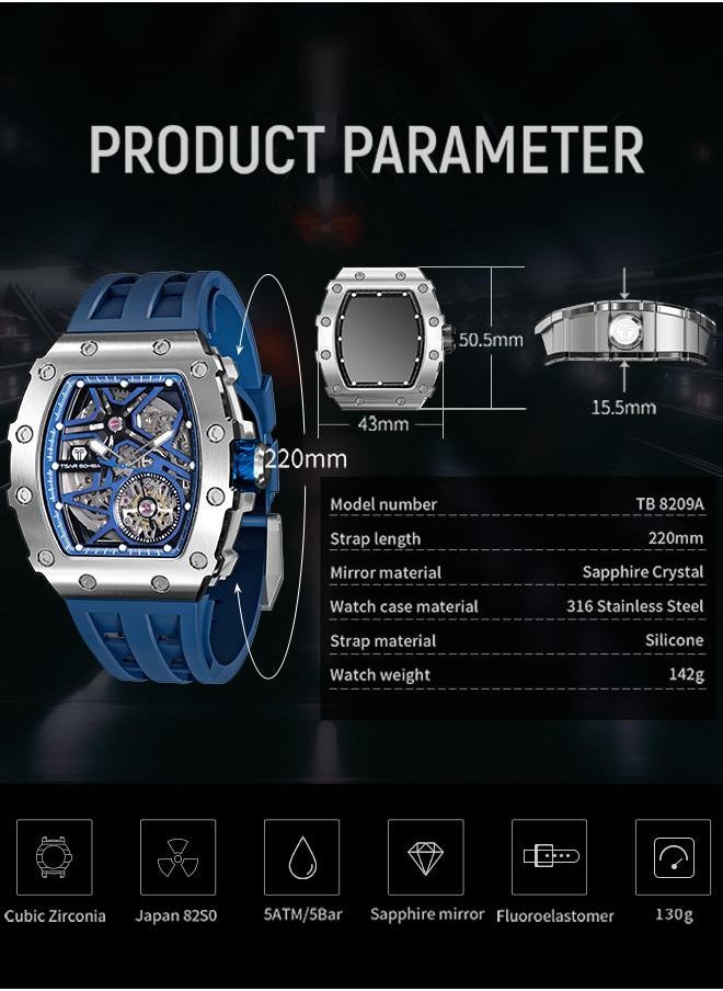 Elemental Series 43mm Automatic Men's Watch with Blue Silicone Strap