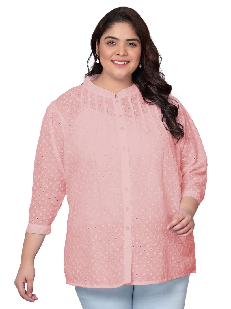 Indietoga Women's Pure Cotton Plus Size Longline Tunic Tops (10001525_Peach Chikankari Embroidered_7XL) - Image 1