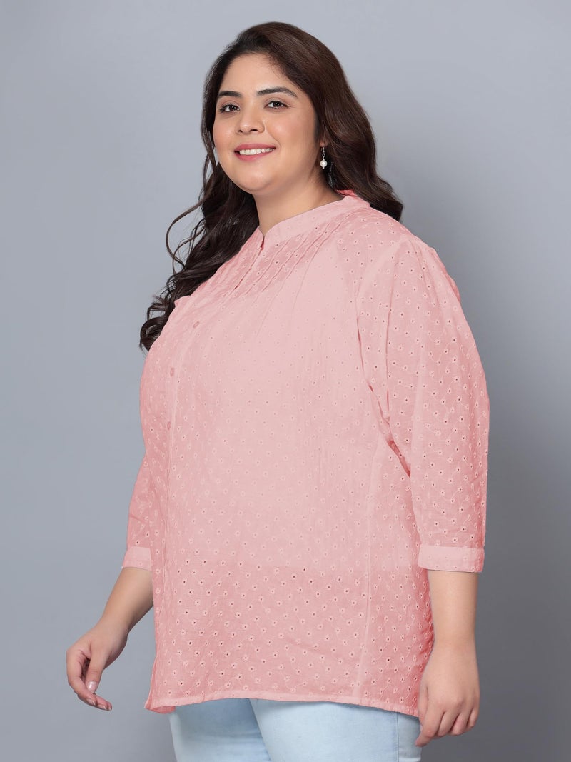 Indietoga Women's Pure Cotton Plus Size Longline Tunic Tops (10001525_Peach Chikankari Embroidered_7XL) - Image 5