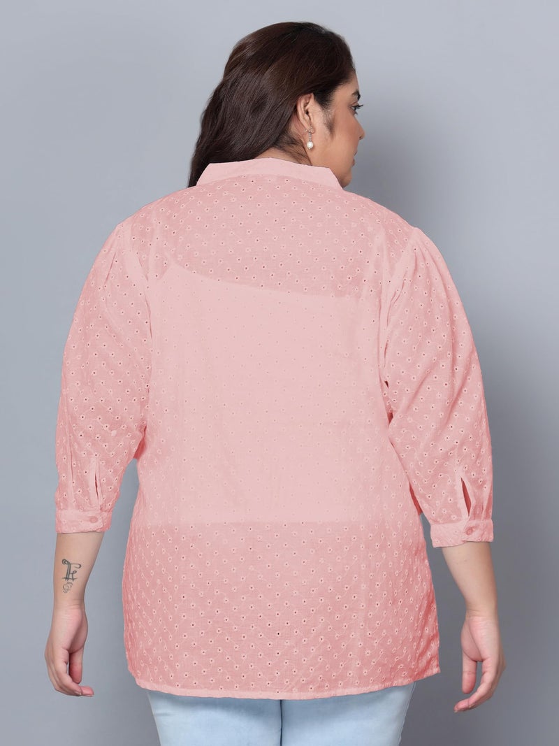 Indietoga Women's Pure Cotton Plus Size Longline Tunic Tops (10001525_Peach Chikankari Embroidered_7XL) - Image 3