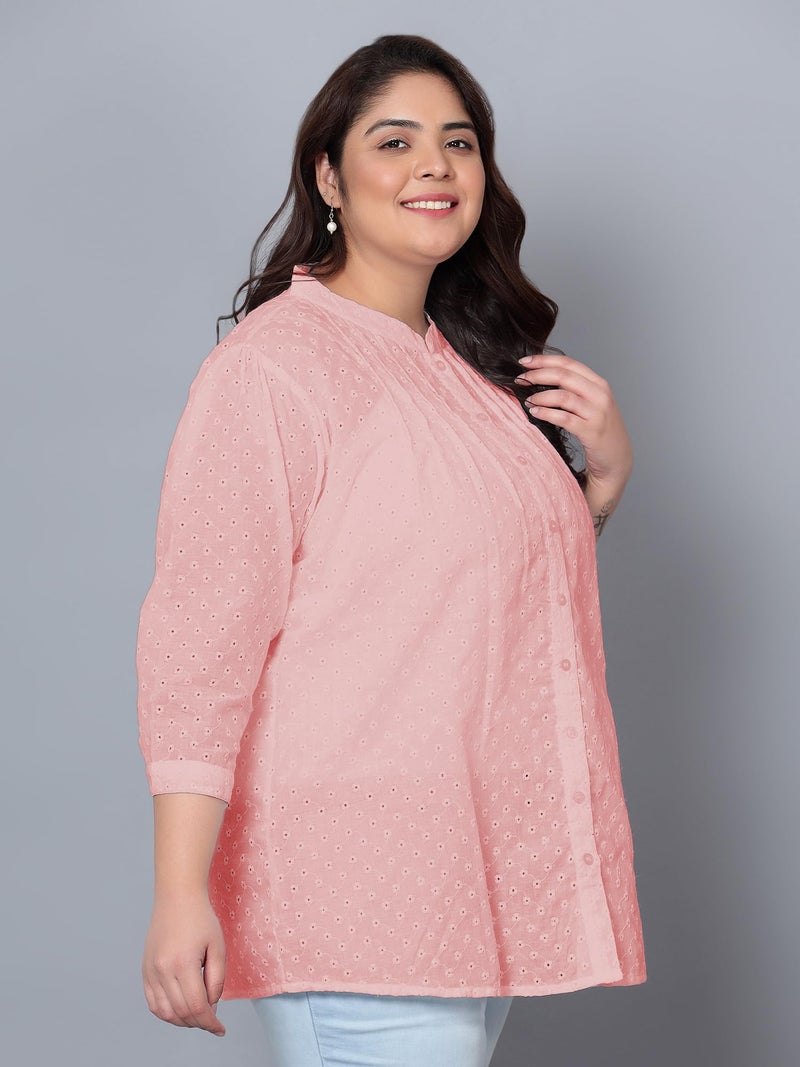 Indietoga Women's Pure Cotton Plus Size Longline Tunic Tops (10001525_Peach Chikankari Embroidered_7XL) - Image 4