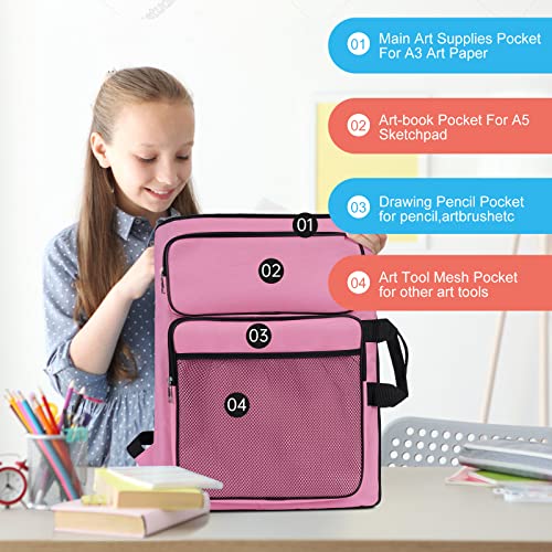TreochtFUN Art Portfolio kids, Drawing Supply Bag 15x18 In For Children Lesson,Artwork Case Storage Sketchbook,Drawing Pencil,Artist Set. (Pink) - Image 2