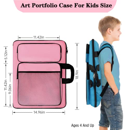 TreochtFUN Art Portfolio kids, Drawing Supply Bag 15x18 In For Children Lesson,Artwork Case Storage Sketchbook,Drawing Pencil,Artist Set. (Pink) - Image 3