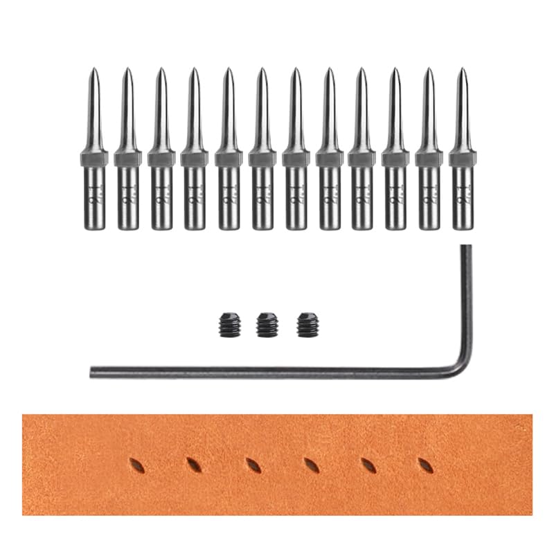 WUTA 3nd Removable Round Hole Pricking Irons Professional Working Hole Punch Set for DIY Leather Craft12 x Olive Hole Head - Image 1
