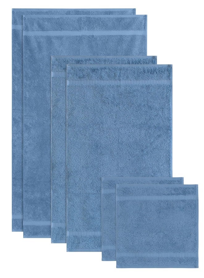 SALBAKOS 100% Turkish Cotton 6-Piece Towel Set | Heirloom Quality Hotel & Spa Collection | Ultra Soft, Super Absorbent 2 Washcloth, 2 Hand, 2 Bath Towel Sets | Made in Turkey (Blue, 6 Piece Towel Set) - Image 3