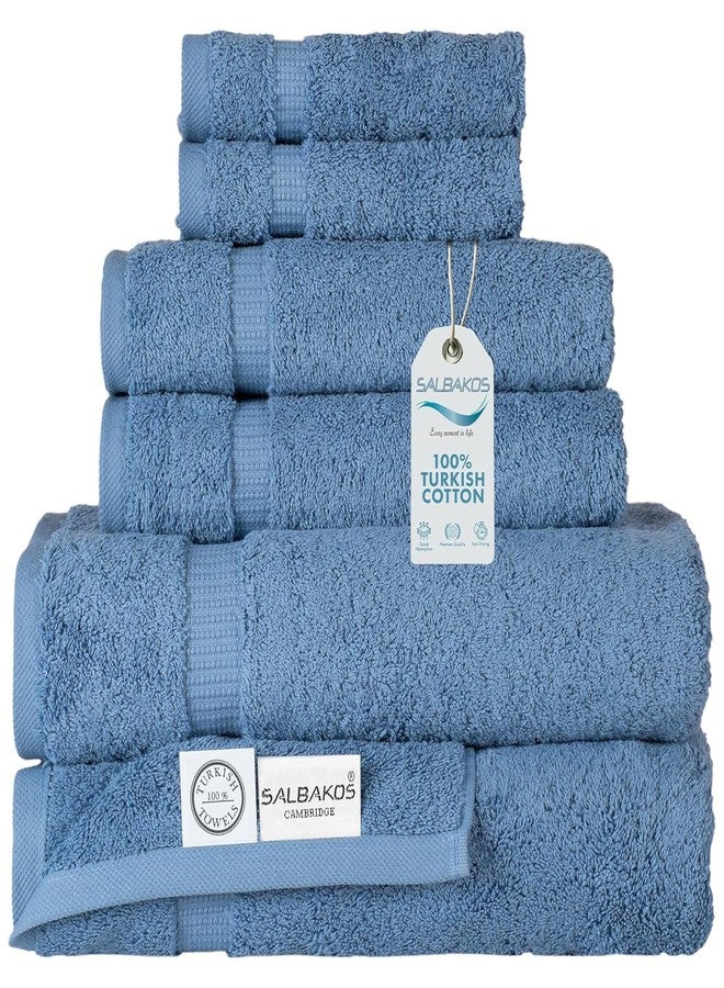 SALBAKOS 100% Turkish Cotton 6-Piece Towel Set | Heirloom Quality Hotel & Spa Collection | Ultra Soft, Super Absorbent 2 Washcloth, 2 Hand, 2 Bath Towel Sets | Made in Turkey (Blue, 6 Piece Towel Set) - Image 1