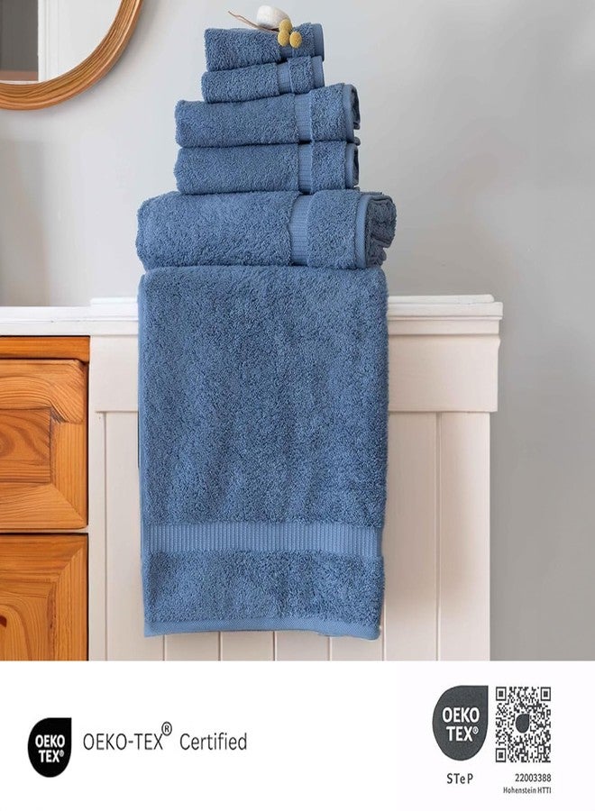SALBAKOS 100% Turkish Cotton 6-Piece Towel Set | Heirloom Quality Hotel & Spa Collection | Ultra Soft, Super Absorbent 2 Washcloth, 2 Hand, 2 Bath Towel Sets | Made in Turkey (Blue, 6 Piece Towel Set) - Image 5