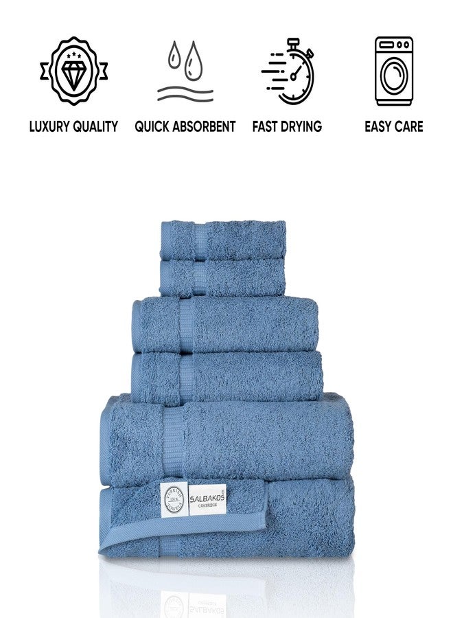 SALBAKOS 100% Turkish Cotton 6-Piece Towel Set | Heirloom Quality Hotel & Spa Collection | Ultra Soft, Super Absorbent 2 Washcloth, 2 Hand, 2 Bath Towel Sets | Made in Turkey (Blue, 6 Piece Towel Set) - Image 4