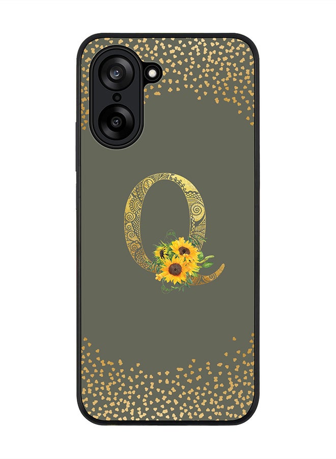 For OnePlus Nord CE5 / Ace 5 Racing Case,Slim fit Camera Protection, Shockproof Thin Phone cover  - Custom Floral Monogram - Q  (Olive Green )