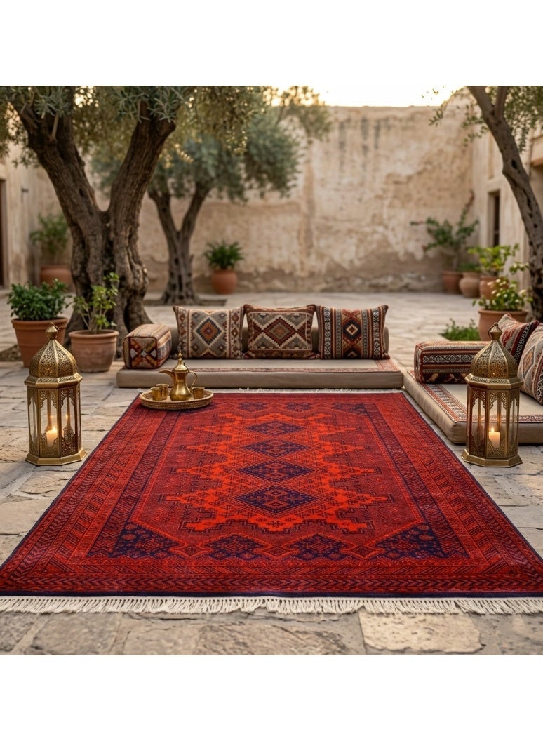 SEGADTY Khan Muhammadi Rug from Segadty, featuring a luxurious Afghan traditional design for majlis seating, living rooms, and home décor, in a red color and a 160×230 cm size.Khan Mohammadi Carpet 160×230 cm – Luxurious Afghan Heritage Rug for Majlis Seating, Living Rooms & Home Décor, Red - Image 5