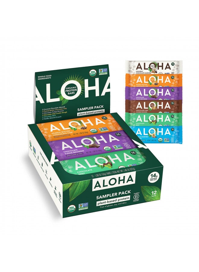 ALOHA ALOHA Organic Plant Based Protein Bars - 6 Flavor Variety Pack - 12 Count, 1.9oz Bars - Vegan Snacks, Low Sugar, Gluten-Free, Low Carb, Paleo, Non-GMO, Stevia-Free, No Sugar Alcohol Sweeteners - Image 1