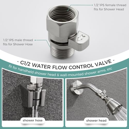 Aomasi Shower Valve, Aomasi Brass Construction Water Flow Restrictor Universal Handheld Shower Hose Bidet Sprayer Switch with Lever Handle Brushed Nickel - Image 2