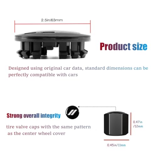 QOMAGO 4PCS Wheel Center caps with Same Pattern tire Valve caps Cover Original Vehicle Replacement 2.5in/63mm Compatible with Challenger Charger Durango Accessories and More (Black Silver) - Image 3